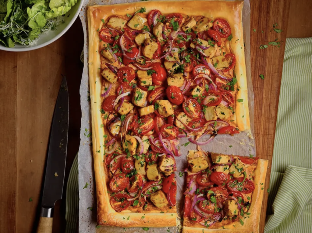 Food and Drink Photography Quorn Vegetarian Pesto Chicken & Tomato Tart